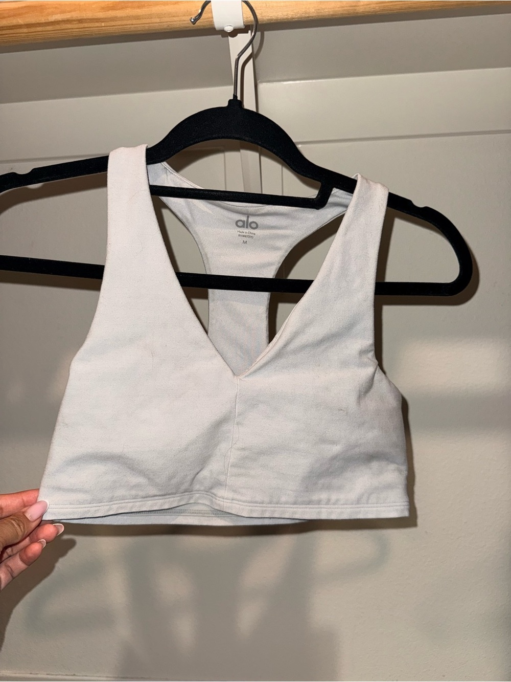 ALO Yoga White V-Neck Crop Sports Bralette